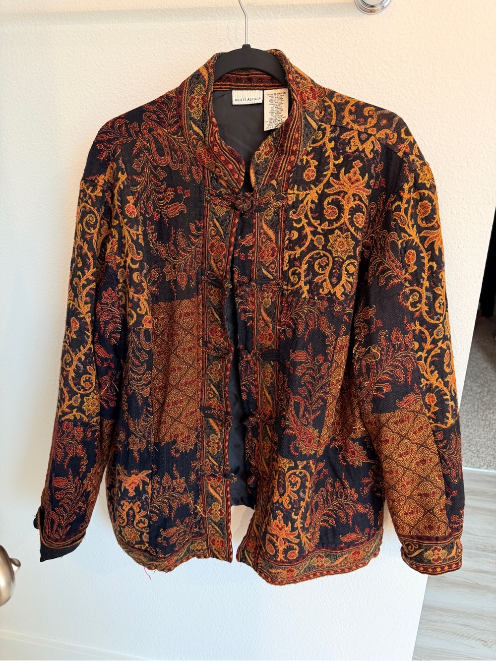VINTAGE White Stag Black Jacket with Rust and Gold Paisley